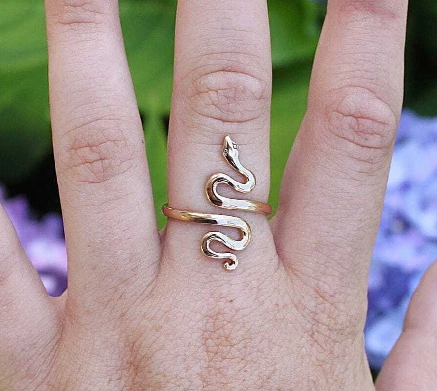 Vintage Snake Ring, Adjustable Snake Open Ring, Brass Snake Spiral Ring - Image 3 of 4