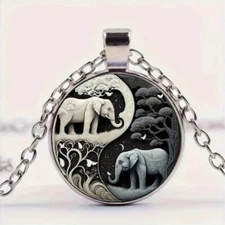 Elephant Tai Chi Round Pendant Necklace