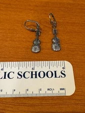 Silver Violin/Viola/Cello/Standing Base Dangle Earrings