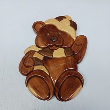 Vintage Handmade Wood Carved Teddy Bear Nursery Wall Plaque Decor