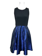 ELIZA J Black Blue Floral Jacquard Cocktail Dress Sz 6 Holiday Formal *No Belt*