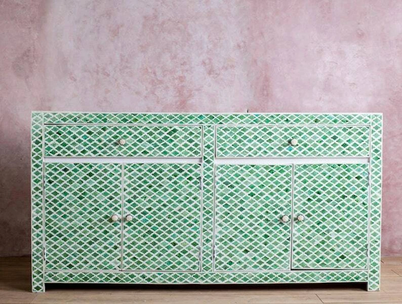 Color Bone Inlay Sideboard Green bone inlay Cabinet Green Bone