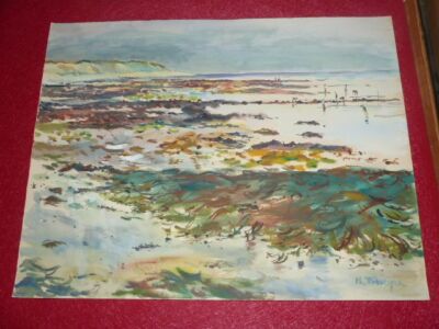 [Janine Marca & Maurice Tisseyre] M.T. Gouache Ile De Re Clams 64x50 1969