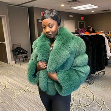 Women's Multicolor Real Fox Fur Coat with Lapel Winter Thick Jacket Warm Outcoat