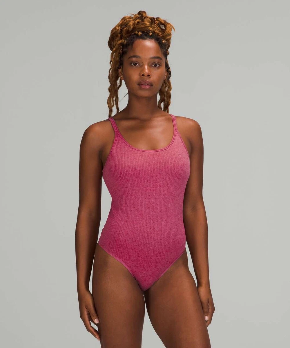 NWT Sold Out Lululemon Ebb To Street Bodysuit Pink Lychee Size 2 Thong Back