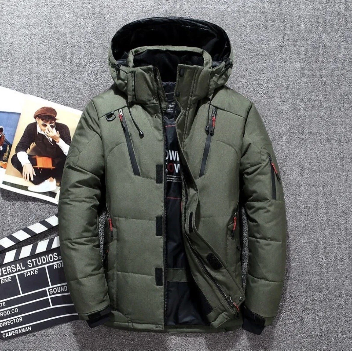 Puffer Jacket Feather Down Insulated Padded Winter Fishing Warm Hooded Long Coat