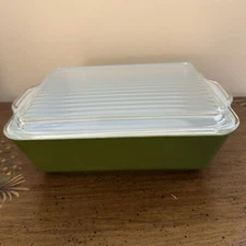 Vintage Pyrex Verde Avocado Olive Green 1.5 QT Refrigerator Dish 0503 Glass Lid