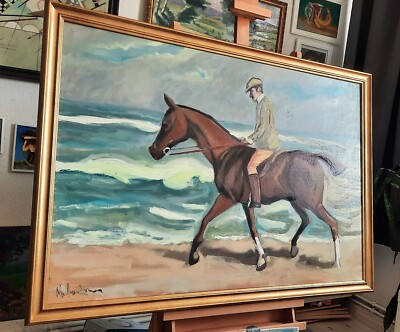 Ölgemälde - Studie nach Max Liebermann ''Reiter am Strand''  in Holzrahmen 