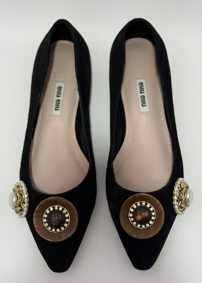 Pisos de ballet MIU MIU negros adornados de gamuza talla 36 / EE. UU. 6 / REINO UNIDO 3 Foto 4 de 4