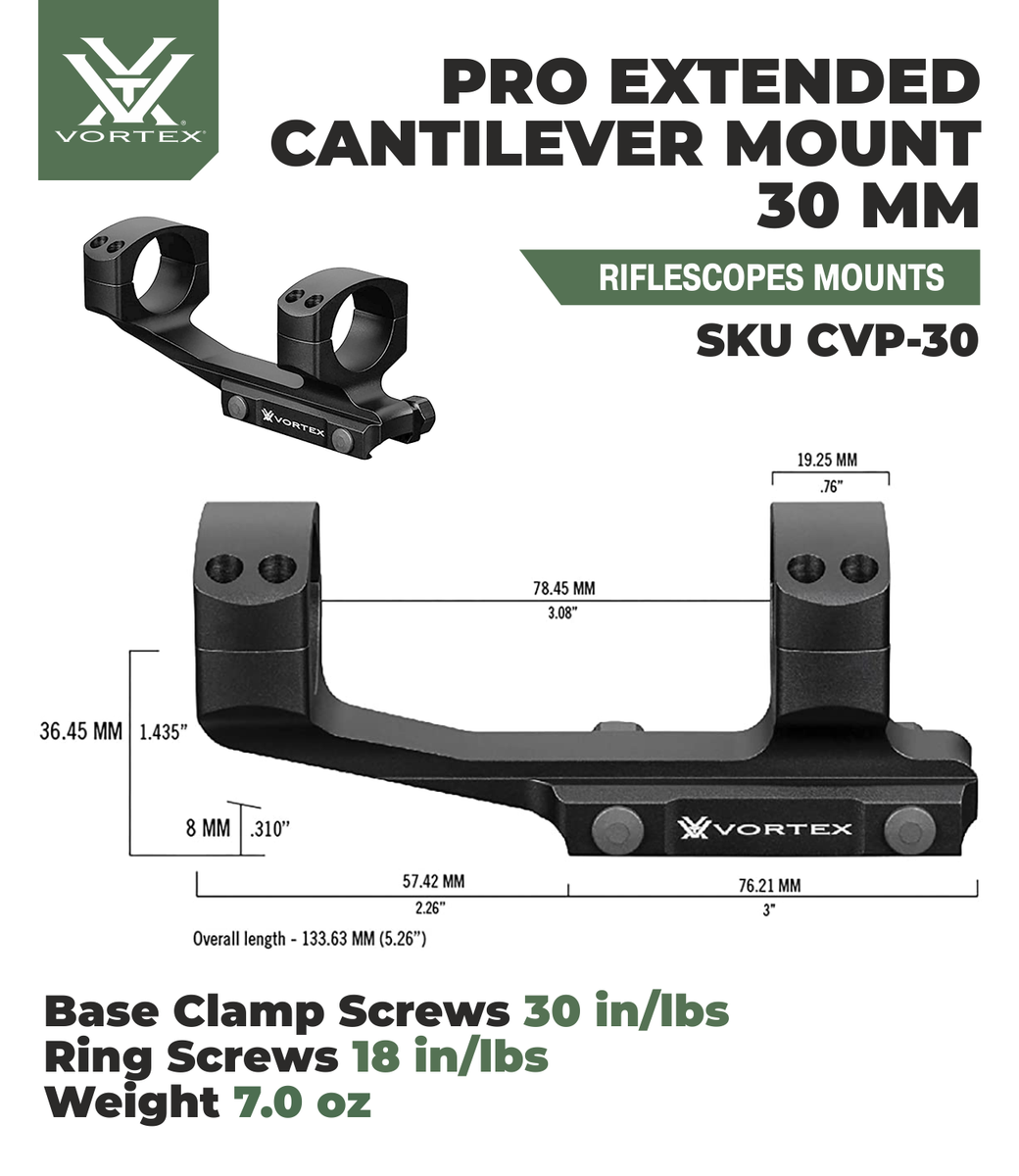 Vortex Optics Pro Extended 30mm Cantilever Mount with Free Hat