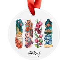 Turkey Motifs Graphic - Round Acrylic Ornament - Personalized Holiday Gift