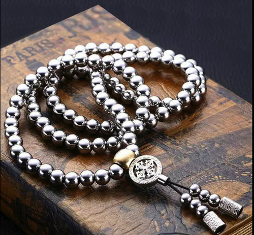 108 Destiny Nepal Prayer Full Metal Buddism Bead Mala Necklace Stainless Steel - Afbeelding 1 van 5