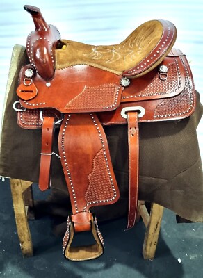 New Western Barrel Racing Horse Saddle Floral Tooled Leather Tack Set 10'' to 18''