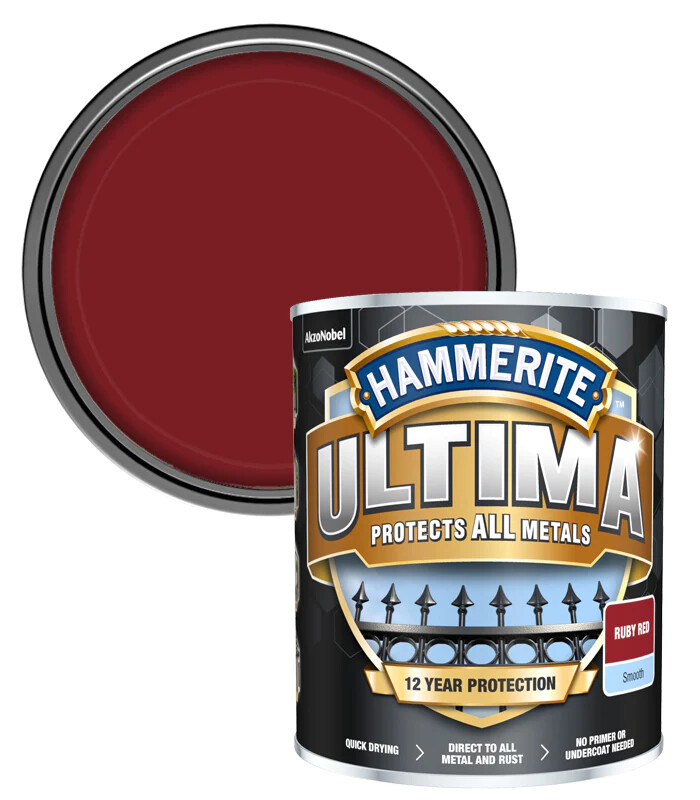 Hammerite Ultima Smooth Matt Protects All Metal Paint 750ml Ruby