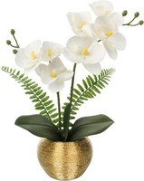KüNstliche Orchidee Deko Blumen Im Goldfarbenen Topf 33 Cm - Real-Touch BlüTen