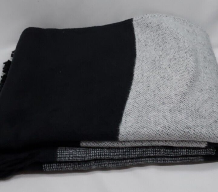 Roca Home Black Striped Throw Blanket Made In Portugal Cotton Blend