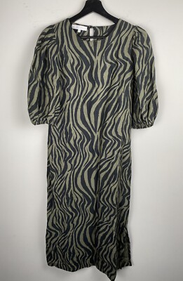 Corey Lynn Calter RommI Puff Sleeve Shirt Dress Zebra Olive Maxi