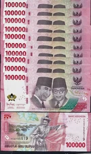 1,000,000 Million INDONESIA 100000 (100,000 x 10)  New Type RUPIAH 2022 NOTE Cir