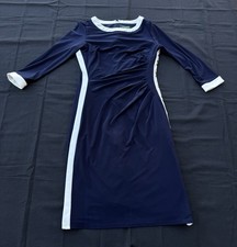 Lauren Ralph Lauren Dress Blue Ruched Long Sleeve Sheath Dress Size 8