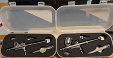 Dual Action Gravity Feed Airbrush Kit Set Lot of 2 with Storage Case