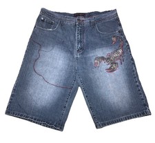 Vintage Y2K Paco Scorpion Embroidered Baggy Jean Shorts Sz 38