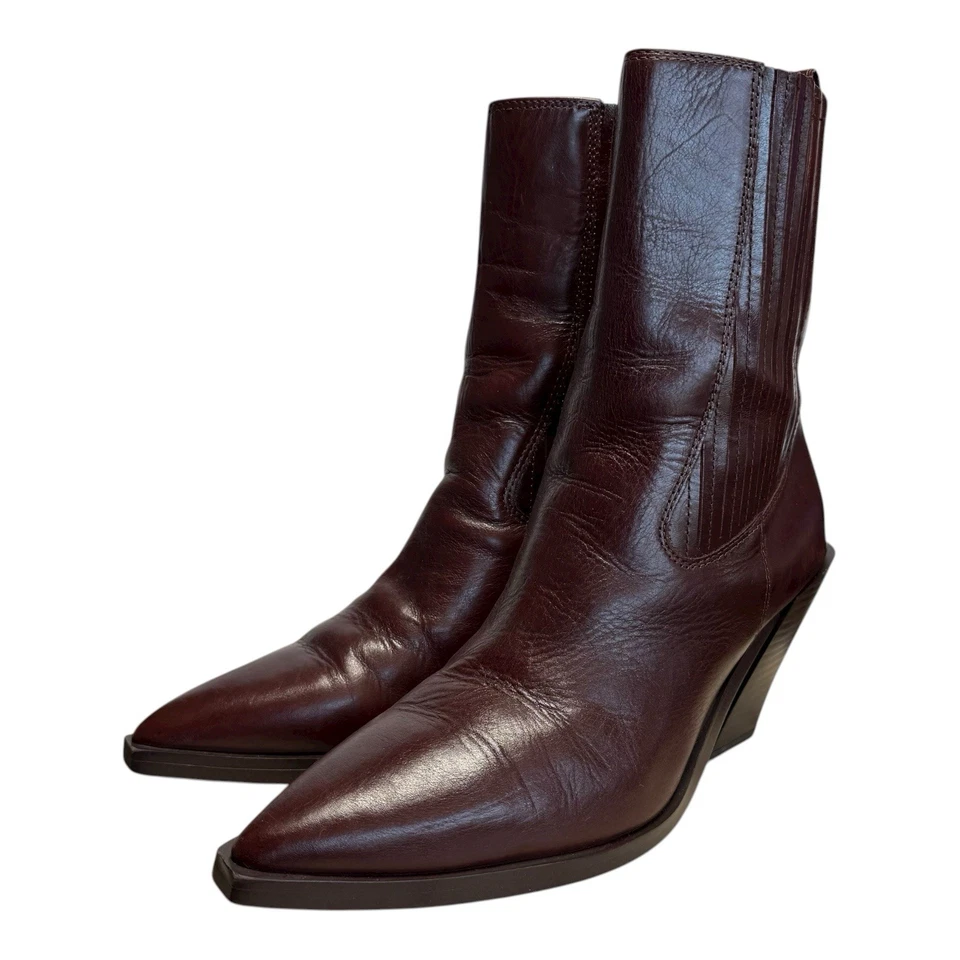 Sam Edelman Leather Mandey Chelsea Boots Women 9.5M Chocolate Western Bootie - Image 4 of 4