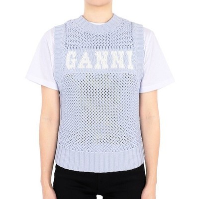 Ganni 2024 Frühling/Sommer Damen Logo Seil Strick Weste (Sky) K2100 033 73306871