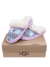 UGG Blue/Pink Cozy Nordic Knit Lamb Fur Lined Mule Slippers. Size 5. New NIB