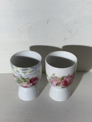 Vintage Set Of 2 Pink Roses Double Egg Cups