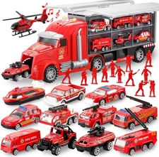 25 in 1 Fire Truck Vehicle Toy Set with Sounds and Lights, Fire Engine Vehicles 