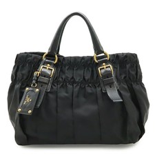 Prada Gathered Nylon Leather Tote Bag