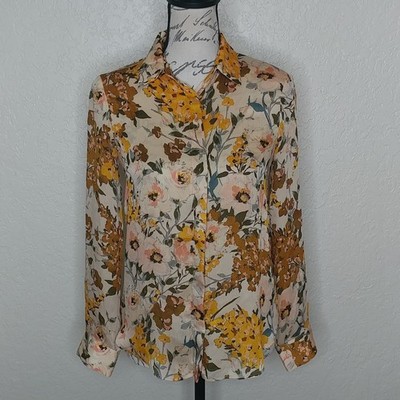 Zara Basic Collection Multicolored Sheer Floral Button Front Shirt Size XS