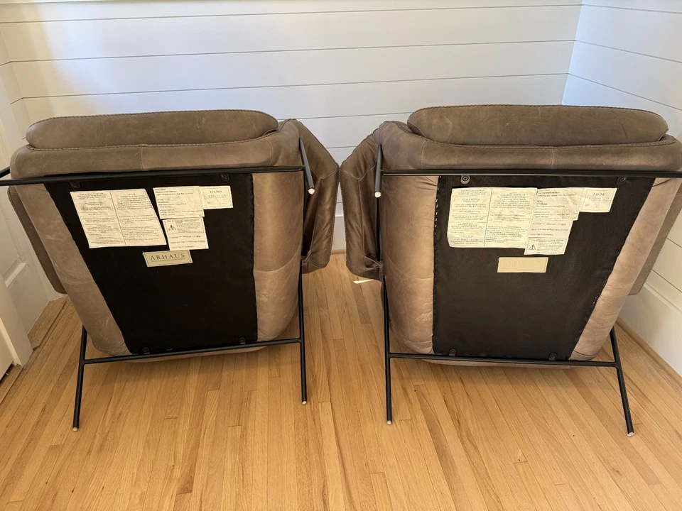 (2)ARHAUS Engles灰色皮革椅子舒适休闲椅现代舒适 — 第 4/4 张图片