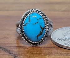 Kingman Turquoise 925 Sterling Silver Ring Size 6-1/4 Handmade Signed