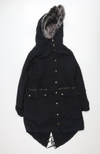Glamorous Women's Black Faux Fur Hooded Parka Coat XS