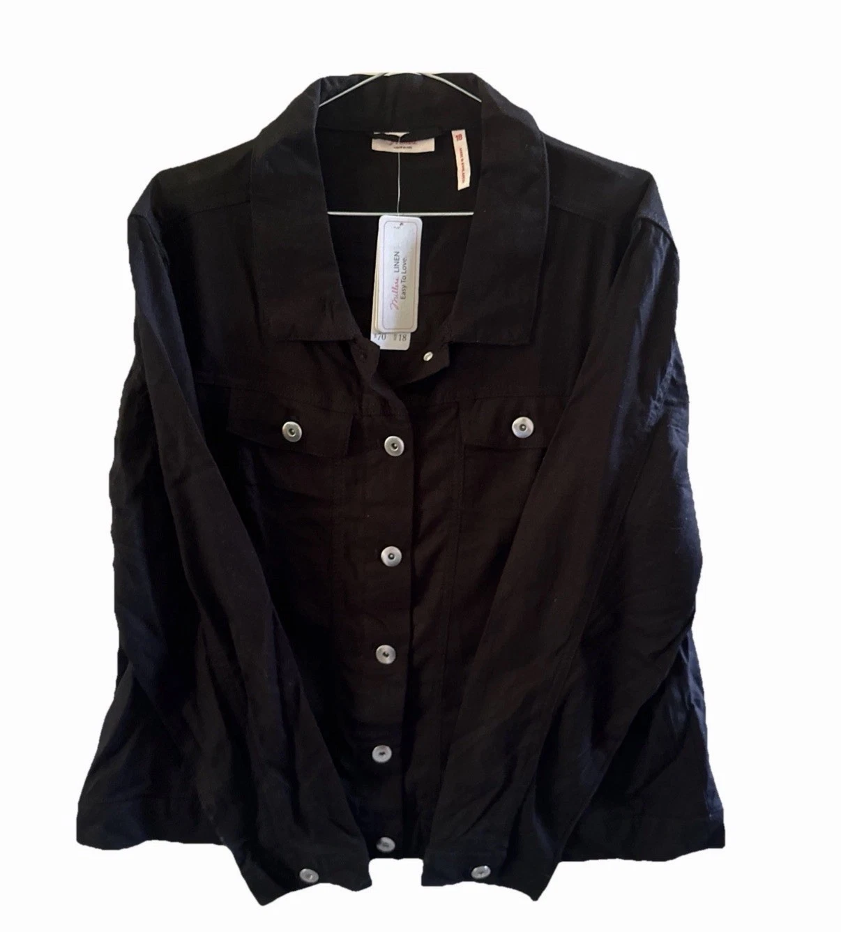 Linen Blend Black Jacket Millers Size 20 BNWT Button Pockets Collar Lightweight