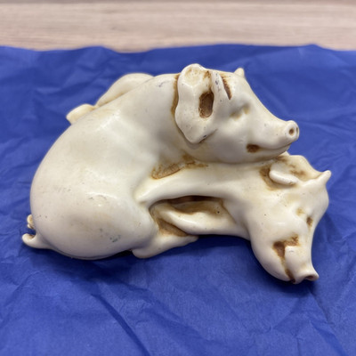 Vintage 2 schlafende Schweine - Sammlerstück Ornament - unsigniert ohne Herstellermarke