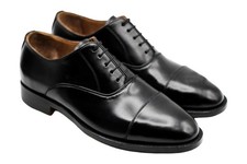 Handmade Oxford Lace Up Cap Toe Genuine Black Leather Office Dress Shoes For Men