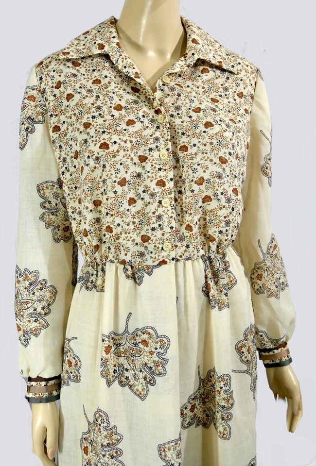 Maxi Vestido Vintage Mod Leslie Fay Calico Algodón Hippie Cottage Core Prairie L Foto 3 de 4