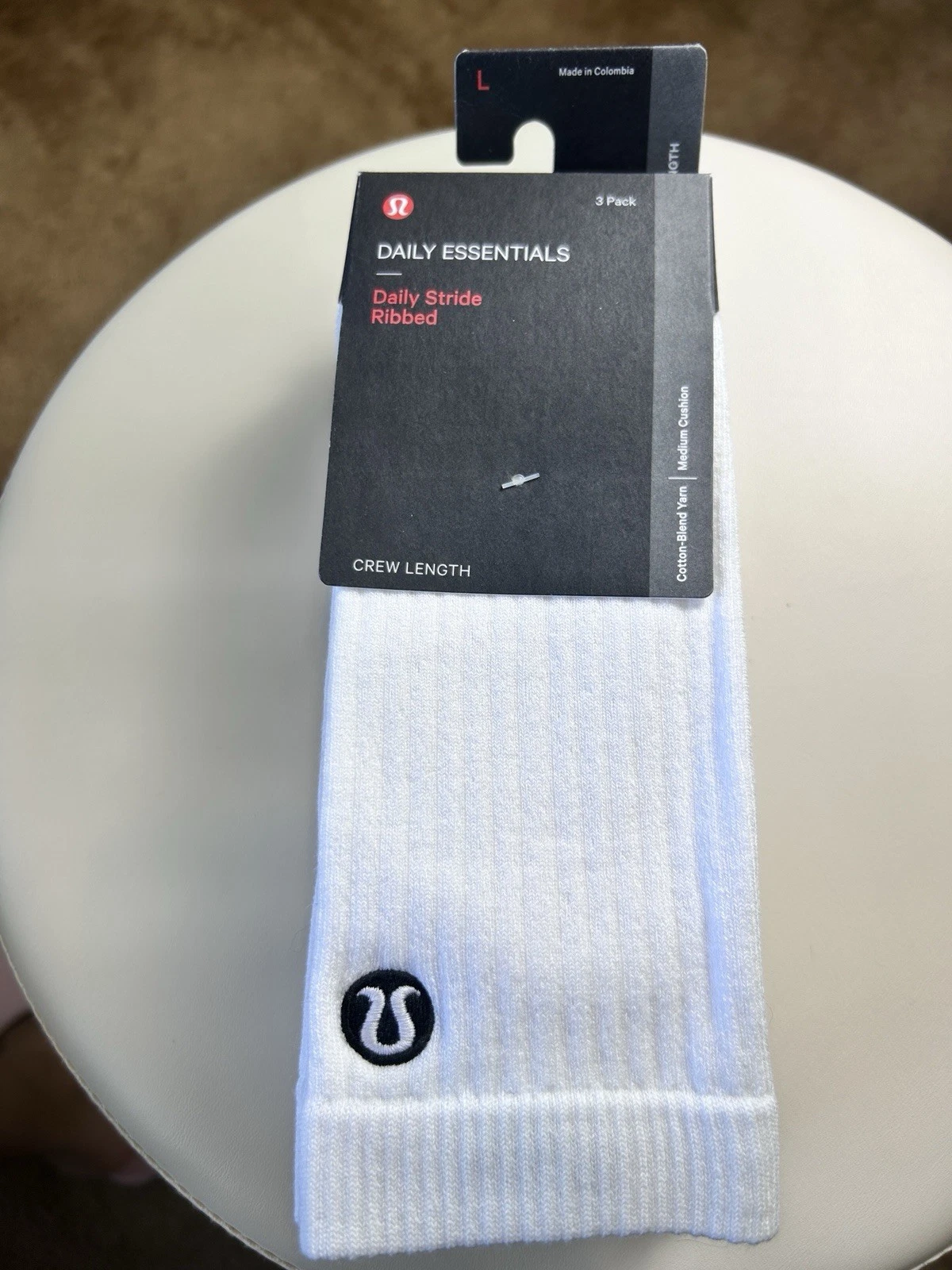 NWT Lululemon Daily Stride Ribbed Crew Socks 3 Pack - WHT- Size L