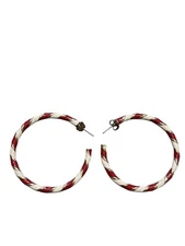 Vintage Open Hoop Earrings Red White Enamel Goldtone 1.75 inches
