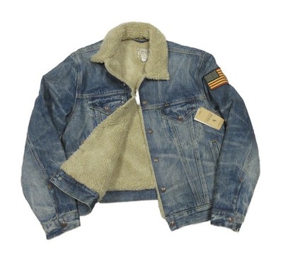 Polo Ralph Lauren Men's Blue USA Patch Hi-Pile Sherpa Lined Denim Jacket (L)
