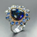 Stunning AAA 4 ct Natural Black Opal Ring 925 Sterling Silver Size 8 /R473632