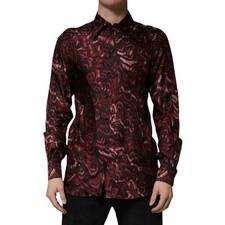 DOLCE & GABBANA Shirt Bordeaux Patterned Collared Men Dress 40/US15.75/M 1500usd