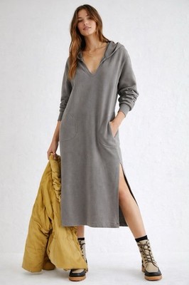 knee length dresses for ladies Desdemona Hooded Long Sleeve Maxi Dress in Black