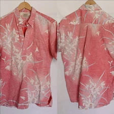HRH His Royal Highness Shirt Hawaiian Aloha Popover Casual Floral Print Red Pink