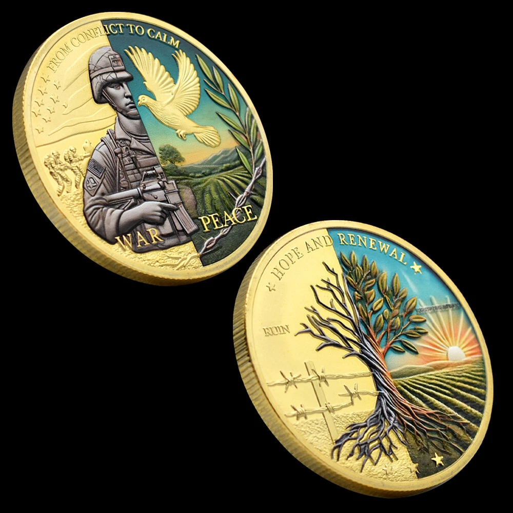 War and Peace Renewal Sunrise and Hope Gold Plated Pray Coin Art Ornament Medal - Picture 6 of 15