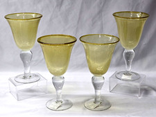 Artland Fizz Gold Hand Blown Wine Water Goblets 8.375" Set of 4