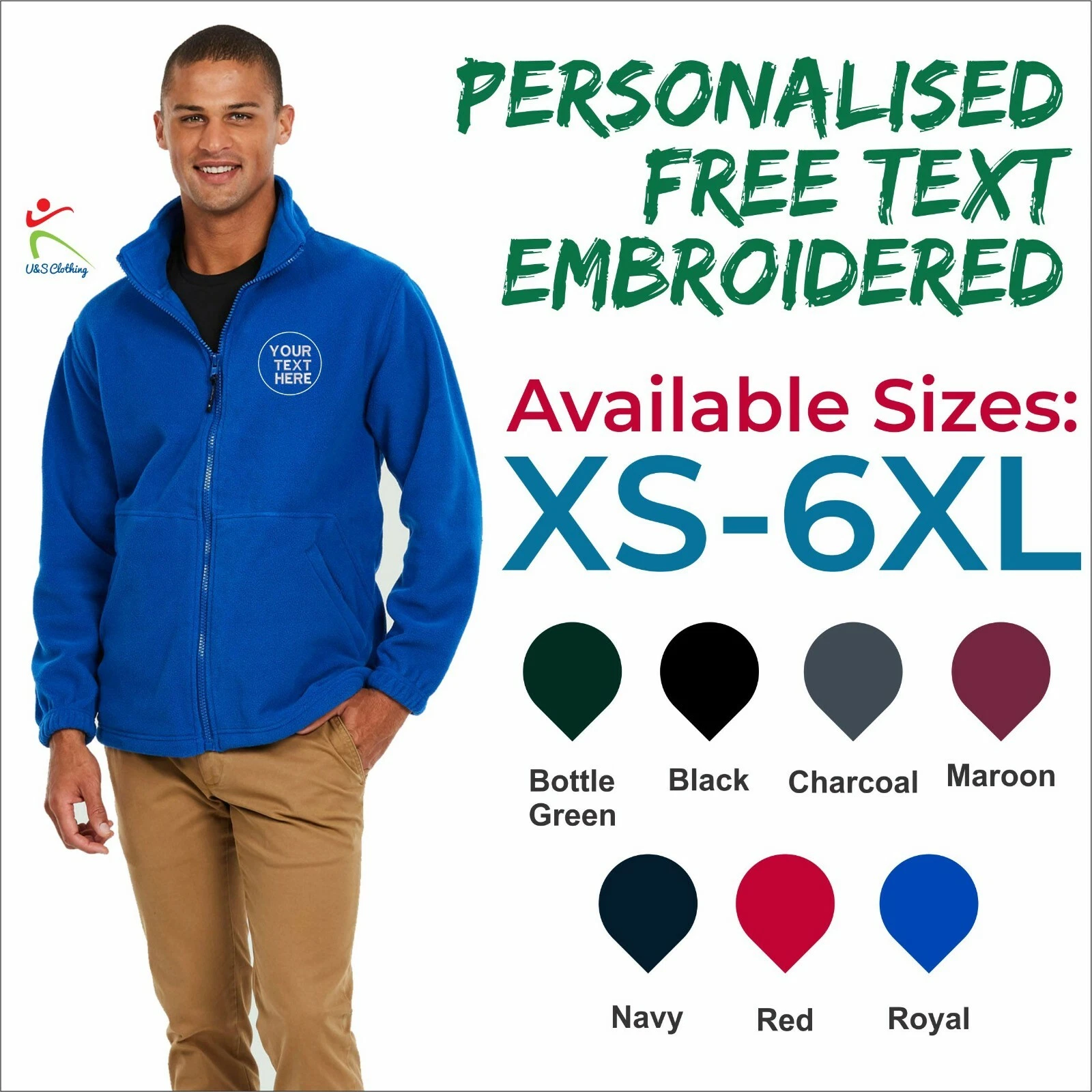 Personalised Embroidered Full Zip Micro Fleece Jacket Workwear Jacket Name Text
Opens in a new windo