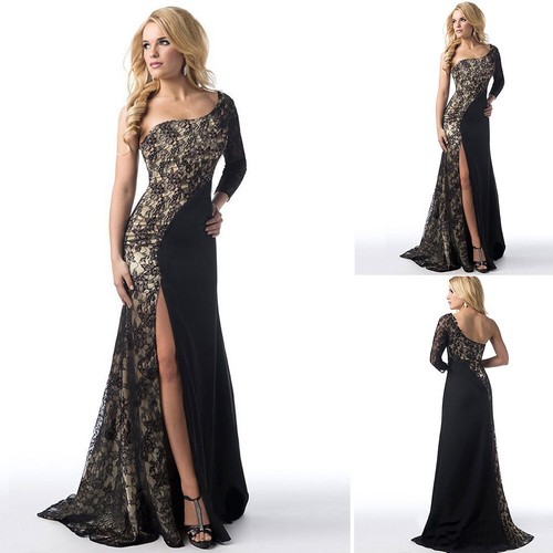 Plus Size Women Elegant Sexy Neck Glitter Lace Dress Evening Party Formal Dress - Picture 5 of 11